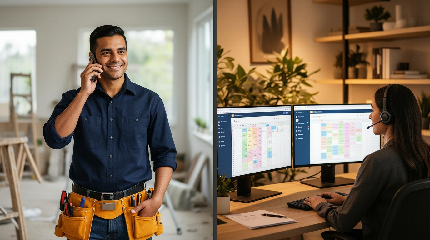 Contractor overwhelmed vs. organized operation with admin support